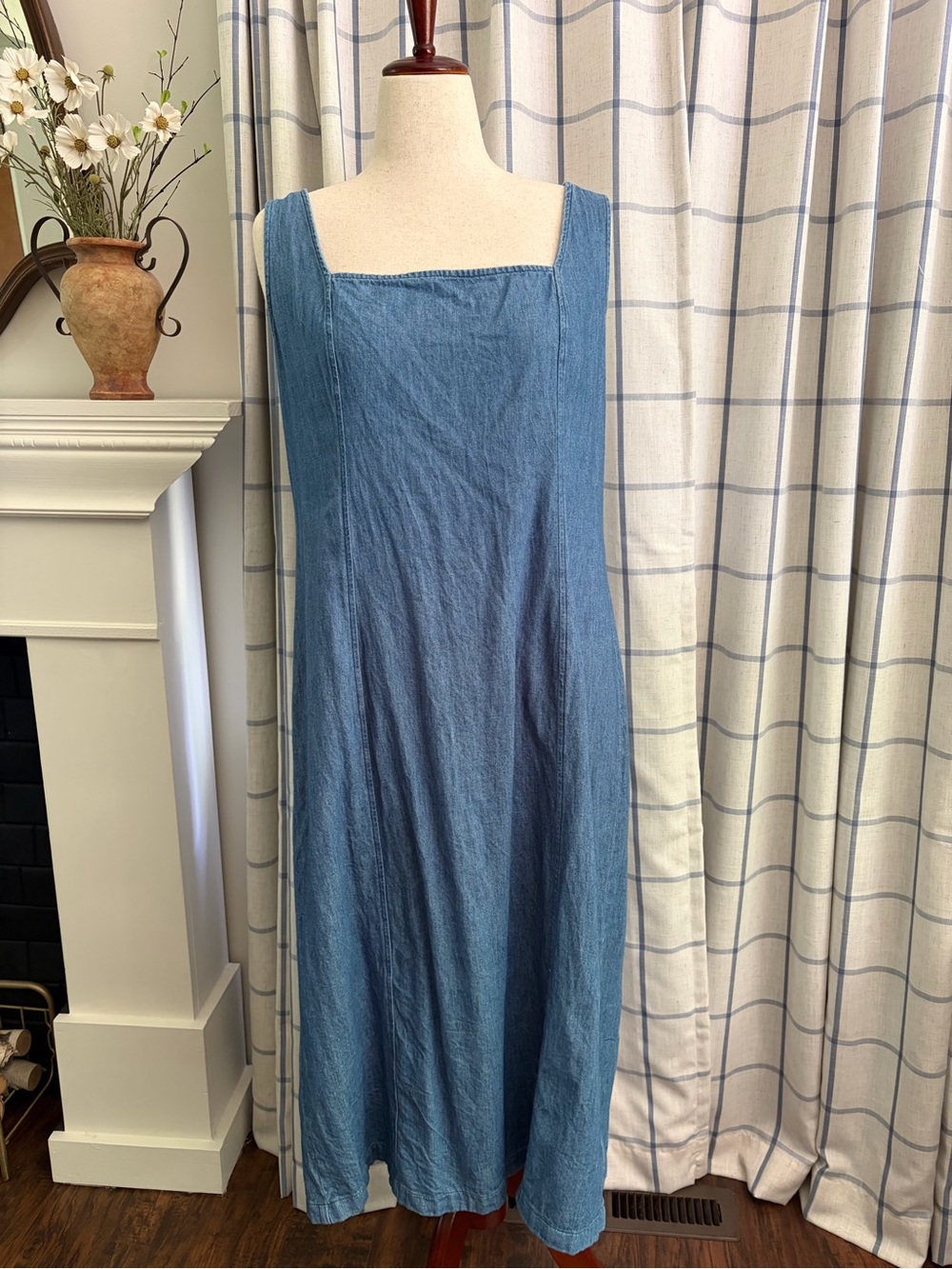 Old Navy Cotton Denim Square Neck Midi Dress - Picture 2 of 13